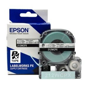 212WCPX — Epson LabelWorks 12mm 1/2" x 30' White on Clear PET Tape