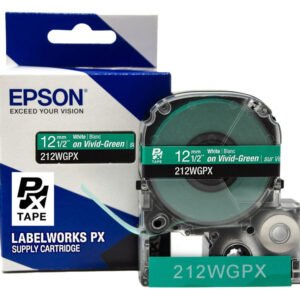 212WGPX — Epson LabelWorks 12mm 1/2" x 30' White on Vivid-Green PET Tape