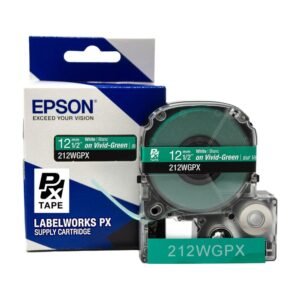 212WGPX — Epson LabelWorks 12mm 1/2" x 30' White on Vivid-Green PET Tape