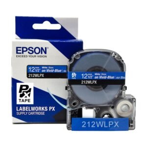 212WLPX — Epson LabelWorks 12mm 1/2" x 30' White on Vivid-Blue PET Tape