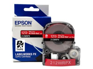 212WRPX — Epson LabelWorks 12mm 1/2" x 30' White on Vivid-Red PET Tape