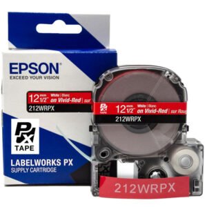 212WRPX — Epson LabelWorks 12mm 1/2" x 30' White on Vivid-Red PET Tape