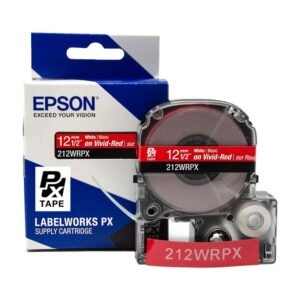 212WRPX — Epson LabelWorks 12mm 1/2" x 30' White on Vivid-Red PET Tape