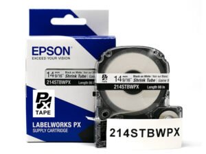 214STBWPX — Epson LabelWorks 14mm 9/16" AWG 0-5 Black on White Shrink Tube 98"