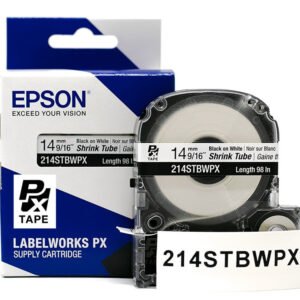 214STBWPX — Epson LabelWorks 14mm 9/16" AWG 0-5 Black on White Shrink Tube 98"