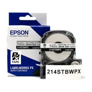 214STBWPX — Epson LabelWorks 14mm 9/16" AWG 0-5 Black on White Shrink Tube 98"