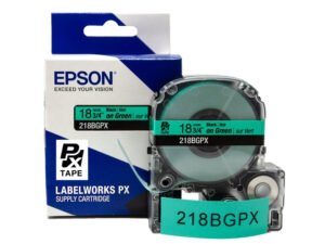 218BGPX — Epson LabelWorks 18mm 3/4" x 30' Black on Green PET Tape