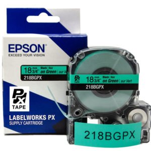 218BGPX — Epson LabelWorks 18mm 3/4" x 30' Black on Green PET Tape