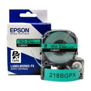 218BGPX — Epson LabelWorks 18mm 3/4" x 30' Black on Green PET Tape