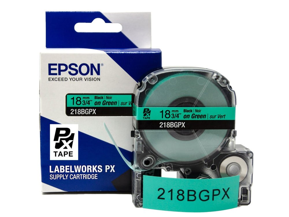 218BGPX — Epson LabelWorks 18mm 3/4" x 30' Black on Green PET Tape