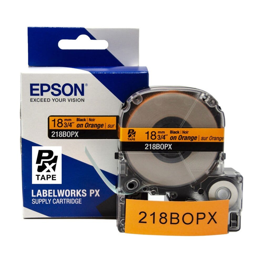 218BOPX — Epson LabelWorks 18mm 3/4" x 30' Black on Orange PET Tape