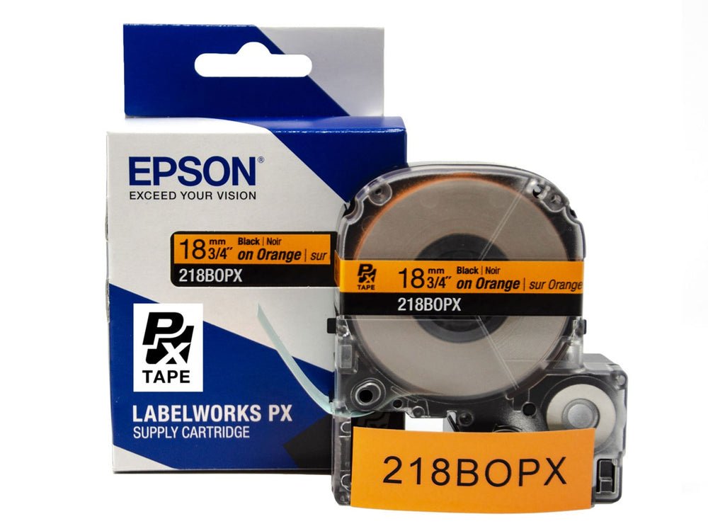 218BOPX — Epson LabelWorks 18mm 3/4" x 30' Black on Orange PET Tape