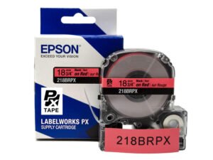 218BRPX — Epson LabelWorks 18mm 3/4" x 30' Black on Red PET Tape