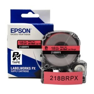 218BRPX — Epson LabelWorks 18mm 3/4" x 30' Black on Red PET Tape