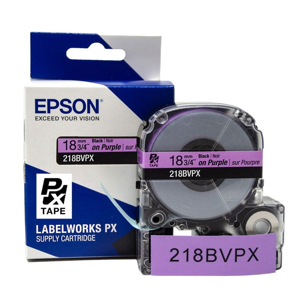 218BVPX — Epson LabelWorks 18mm 3/4" x 30' Black on Purple PET Tape