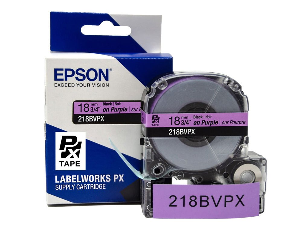 218BVPX — Epson LabelWorks 18mm 3/4" x 30' Black on Purple PET Tape