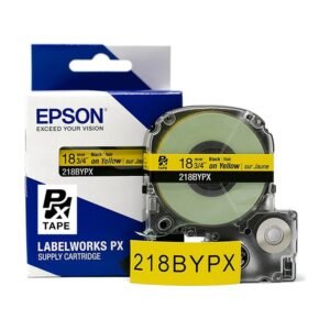 218BYPX — Epson LabelWorks 18mm 3/4" x 30' Black on Yellow PET Tape