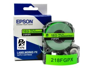 218FGPX — Epson LabelWorks 18mm 3/4" x 30' Black on Fluorescent Green PET Tape