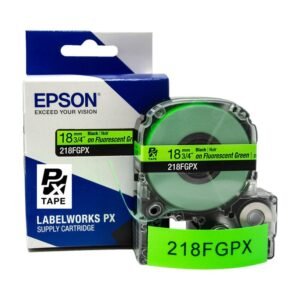 218FGPX — Epson LabelWorks 18mm 3/4" x 30' Black on Fluorescent Green PET Tape