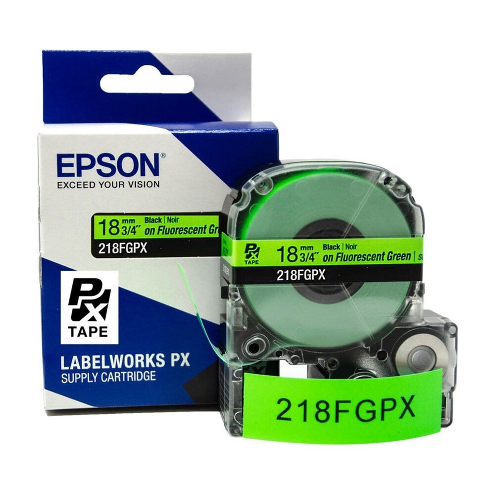 218FGPX — Epson LabelWorks 18mm 3/4" x 30' Black on Fluorescent Green PET Tape