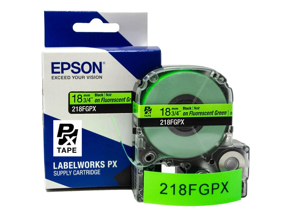 218FGPX — Epson LabelWorks 18mm 3/4" x 30' Black on Fluorescent Green PET Tape