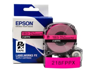 218FPPX — Epson LabelWorks 18mm 3/4" x 30' Black on Fluorescent Pink PET Tape