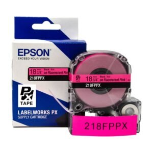 218FPPX — Epson LabelWorks 18mm 3/4" x 30' Black on Fluorescent Pink PET Tape
