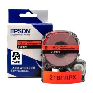 218FRPX — Epson LabelWorks 18mm 3/4" x 30' Black on Fluorescent Red PET Tape