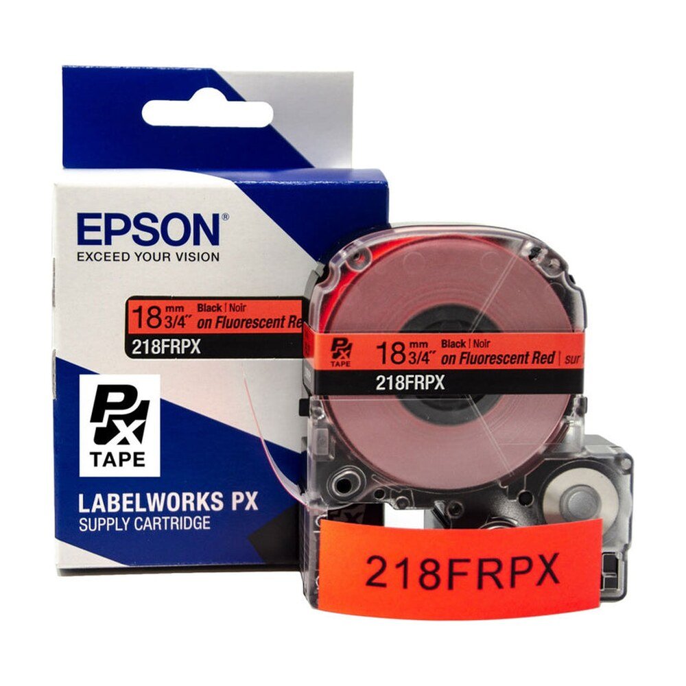218FRPX — Epson LabelWorks 18mm 3/4" x 30' Black on Fluorescent Red PET Tape