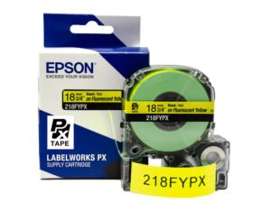 218FYPX — Epson LabelWorks 18mm 3/4" x 30' Black on Fluorescent Yellow PET Tape