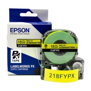 218FYPX — Epson LabelWorks 18mm 3/4" x 30' Black on Fluorescent Yellow PET Tape