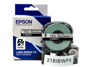 218IBWPX — Epson LabelWorks 18mm 3/4" x 30' Black on White PET Tape Strong Adhesive