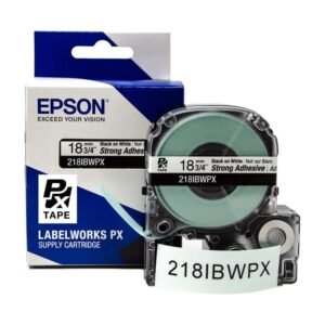 218IBWPX — Epson LabelWorks 18mm 3/4" x 30' Black on White PET Tape Strong Adhesive