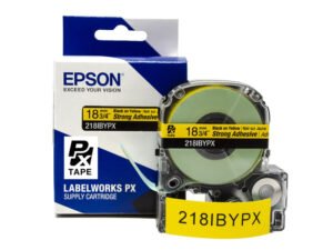 218IBYPX — Epson LabelWorks 18mm 3/4" x 30' Black on Yellow PET Tape Strong Adhesive