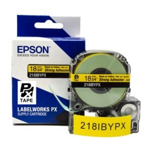 218IBYPX — Epson LabelWorks 18mm 3/4" x 30' Black on Yellow PET Tape Strong Adhesive