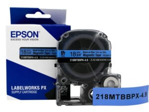 218MTBBPX-4.9 — Epson LabelWorks 18mm 3/4" x 4.9' Black on Blue Magnet Tape