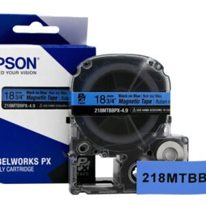 218MTBBPX-4.9 — Epson LabelWorks 18mm 3/4" x 4.9' Black on Blue Magnet Tape