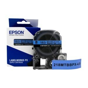 218MTBBPX-4.9 — Epson LabelWorks 18mm 3/4" x 4.9' Black on Blue Magnet Tape