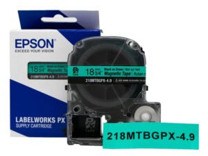 218MTBGPX-4.9 — Epson LabelWorks 18mm 3/4" x 4.9' Black on Green Magnet Tape