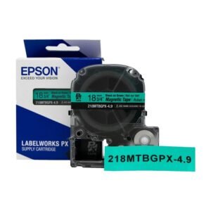 218MTBGPX-4.9 — Epson LabelWorks 18mm 3/4" x 4.9' Black on Green Magnet Tape