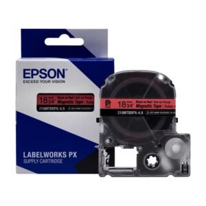 218MTBRPX-4.9 — Epson LabelWorks 18mm 3/4" x 4.9' Black on Red Magnet Tape