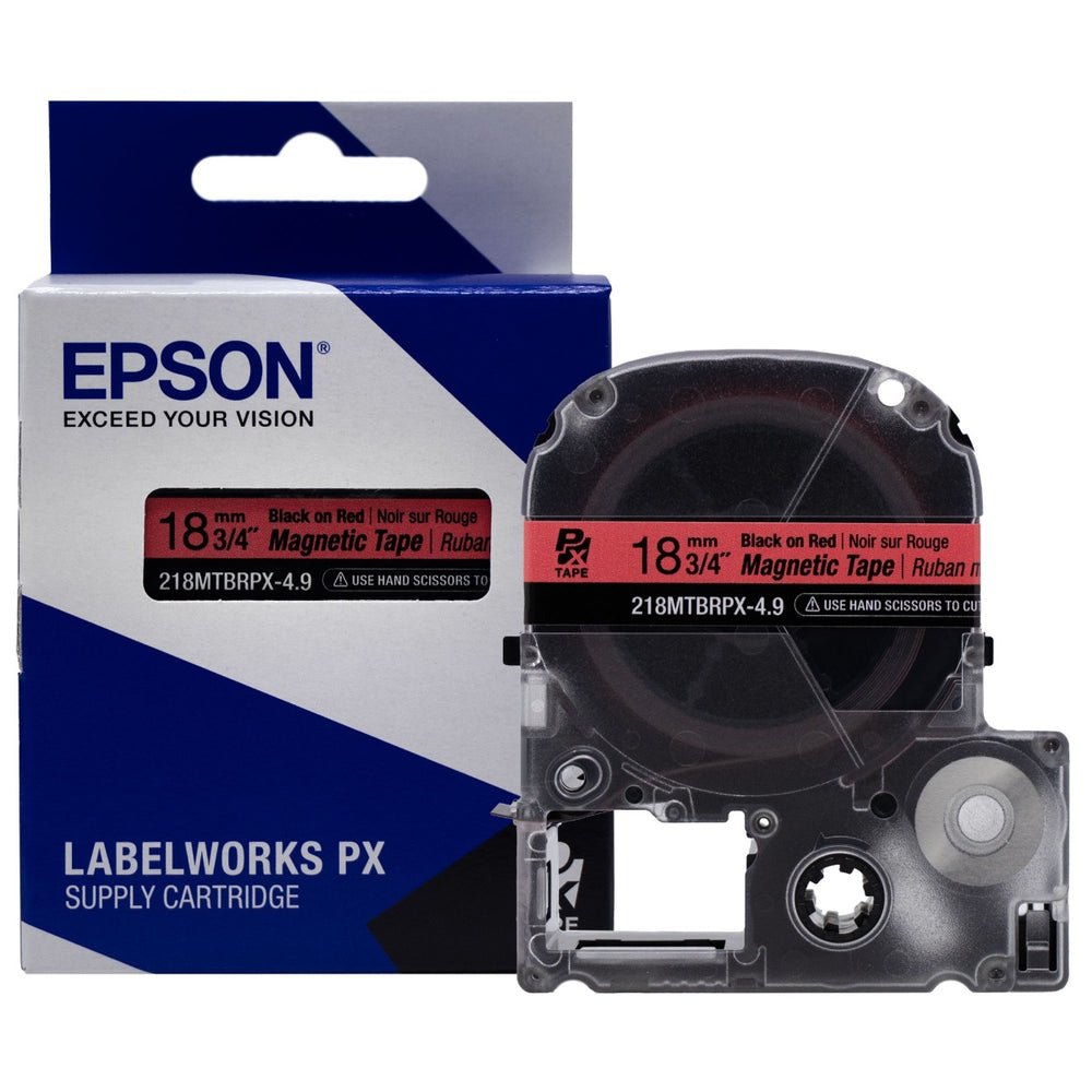 218MTBRPX-4.9 — Epson LabelWorks 18mm 3/4" x 4.9' Black on Red Magnet Tape