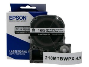 218MTBWPX-4.9 — Epson LabelWorks 18mm 3/4" x 4.9' Black on White Magnet Tape
