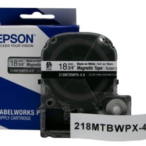 218MTBWPX-4.9 — Epson LabelWorks 18mm 3/4" x 4.9' Black on White Magnet Tape