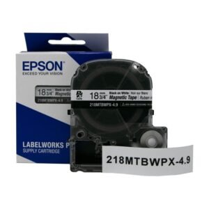 218MTBWPX-4.9 — Epson LabelWorks 18mm 3/4" x 4.9' Black on White Magnet Tape