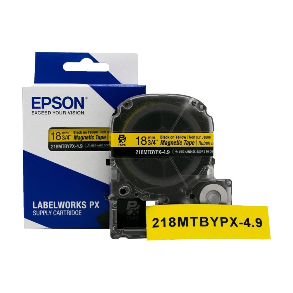 218MTBYPX-4.9 — Epson LabelWorks 18mm 3/4" x 4.9' Black on Yellow Magnet Tape