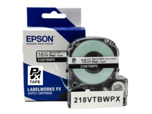 218VTBWPX — Epson LabelWorks 18mm 3/4" x 22.9' Black on White Vinyl Tape