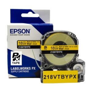 218VTBYPX — Epson LabelWorks 18mm 3/4" x 22.9' Black on Yellow Vinyl Tape
