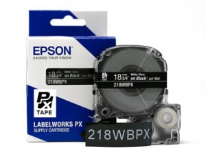 218WBPX — Epson LabelWorks 18mm 3/4" x 30' White on Black PET Tape