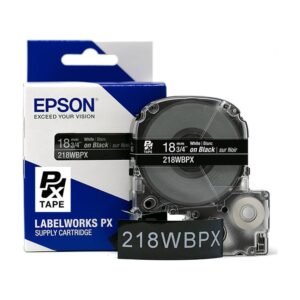 218WBPX — Epson LabelWorks 18mm 3/4" x 30' White on Black PET Tape